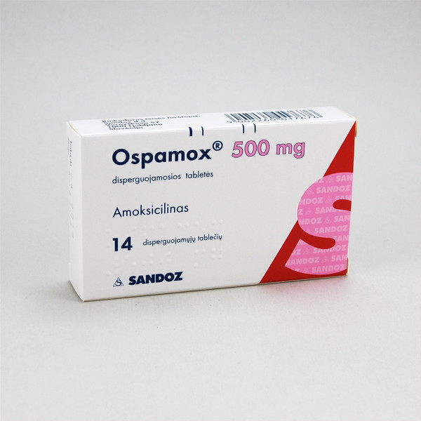 OSPAMOX, 500 mg, disperguojamosios tabletės, N14  paveikslėlis