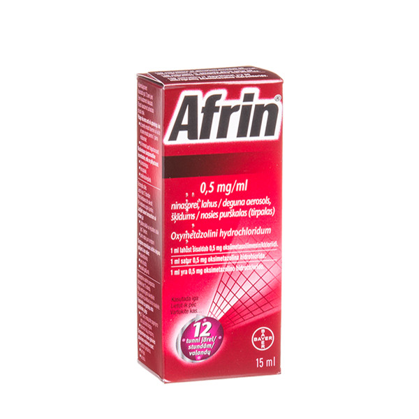 AFRIN, 0,5 mg/ml, nosies purškalas (tirpalas), 15 ml  paveikslėlis