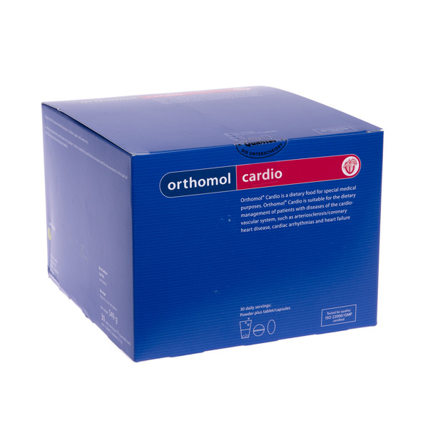 ORTHOMOL CARDIO, pakelis 15 g miltelių + 1 tabletė ir 3 kapsulės, 30 vnt. paveikslėlis