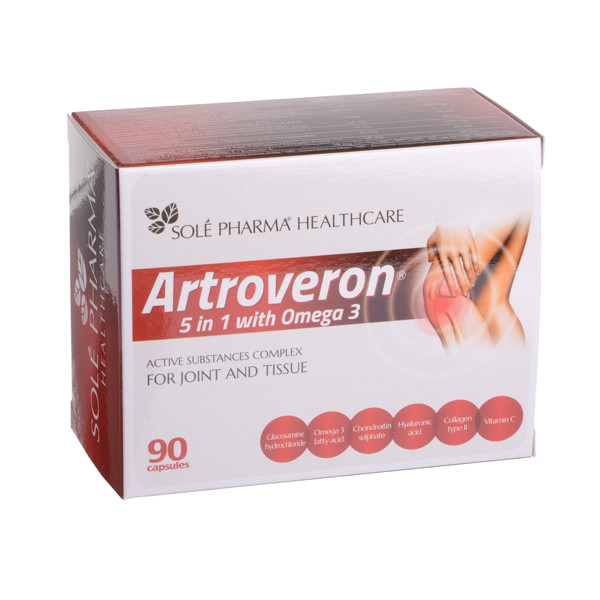 SOLEPHARM PHARMACEUTICALS ARTROVERON  5 IN 1 WITH OMEGA 3, 90 kapsulių paveikslėlis