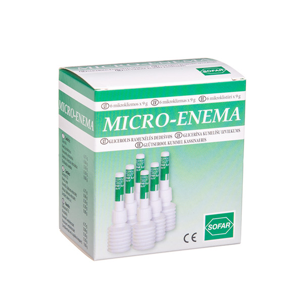 SOFAR MICRO-ENEMA, tiesiosios žarnos mikroklizma, 9 g, 6 vnt. paveikslėlis