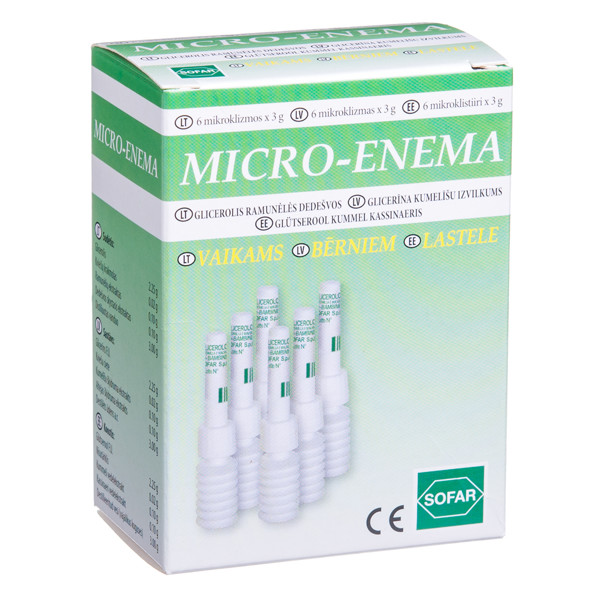 SOFAR MICRO-ENEMA, tiesiosios žarnos mikroklizma, 3 g, 6 vnt.  paveikslėlis