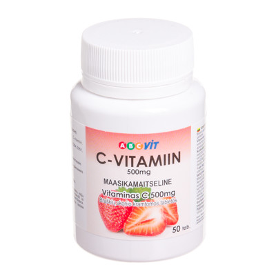 ABC VIT Vitaminas C, 500 mg, braškių skonio, 50 kramtomų tablečių paveikslėlis