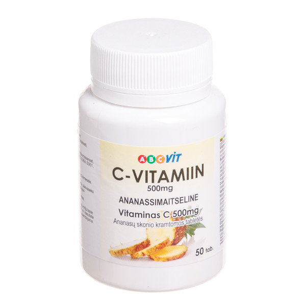 ABC VIT Vitaminas C, 500 mg, ananasų skonio, 50 kramtomų tablečių paveikslėlis