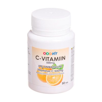 ABC VIT Vitaminas C, 500 mg, apelsinų skonio, 50 kramtomų tablečių paveikslėlis