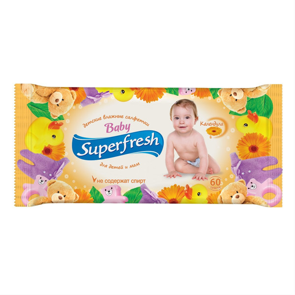SUPERFRESH, drėgnos servetėlės vaikams ir mamai, 60 vnt. paveikslėlis