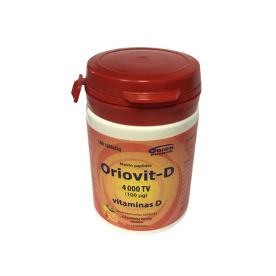 ORIOVIT-D 100 µg 4000 TV, vitaminas D, 100 kramtomųjų tablečių, citrusinių vaisių skonio paveikslėlis