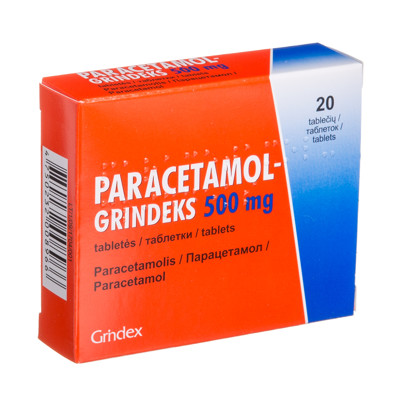 PARACETAMOL-GRINDEKS, 500 mg, tabletės, N20  paveikslėlis