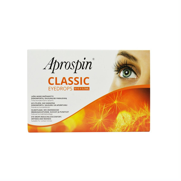 APROSPIN CLASSIC, akių lašai, 10 monodozių po 0,5 ml paveikslėlis
