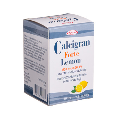 CALCIGRAN FORTE LEMON, 500 mg/800 TV, kramtomosios tabletės, N60  paveikslėlis