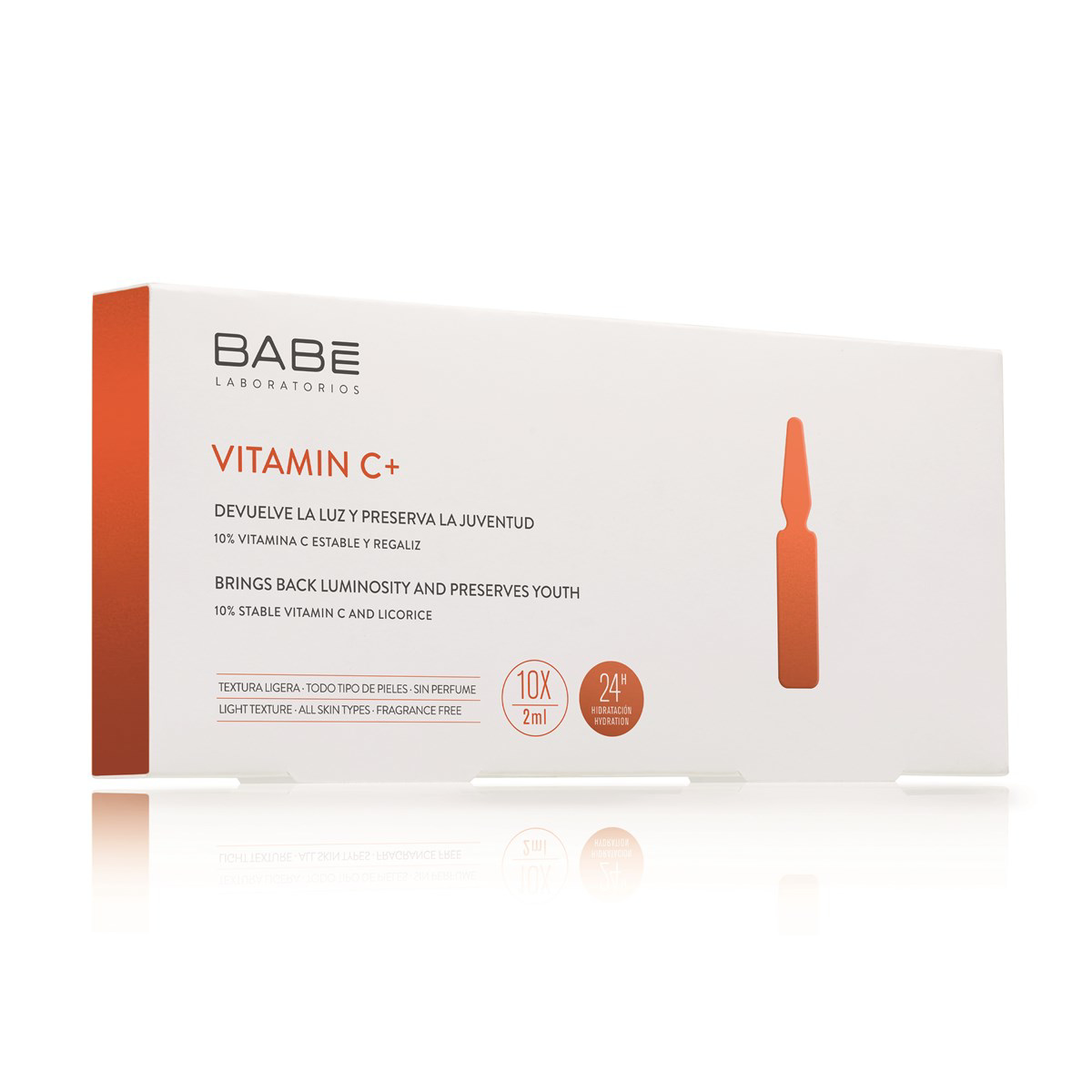 BABE VITAMINO C+, drėkinamojo, skaistinamojo koncentruoto serumo ampulės, 2 ml x 10 vnt.