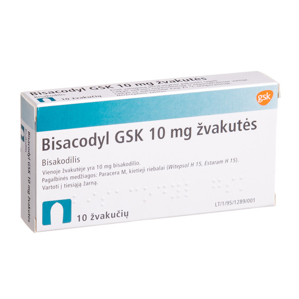 BISACODYL GSK, 10 mg, žvakutės, N10  paveikslėlis
