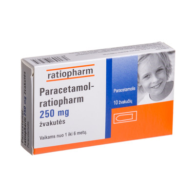 PARACETAMOL-RATIOPHARM, 250 mg, žvakutės, N10  paveikslėlis