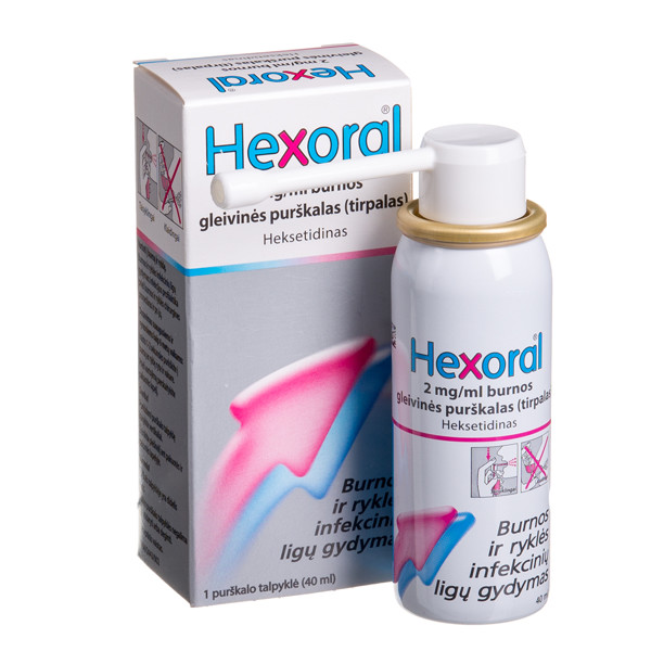 HEXORAL, 2 mg/ml, burnos gleivinės purškalas (tirpalas), 40 ml  paveikslėlis