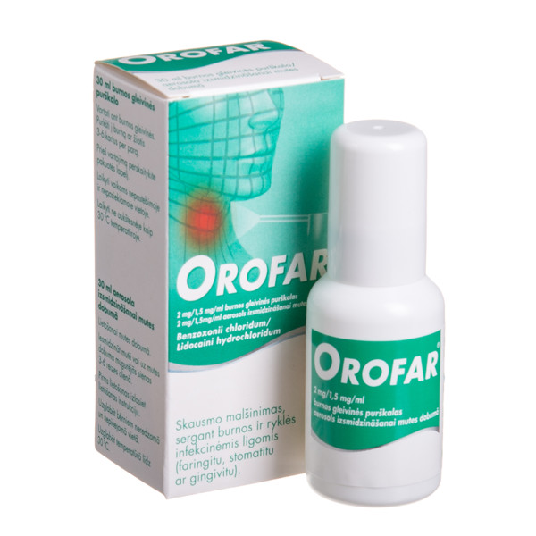 OROFAR, 2 mg/1,5 mg/ml, burnos gleivinės purškalas, 30 ml, N1 paveikslėlis