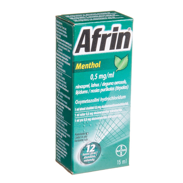 AFRIN MENTHOL, 0,5 mg/ml, nosies purškalas (tirpalas), 15 ml  paveikslėlis