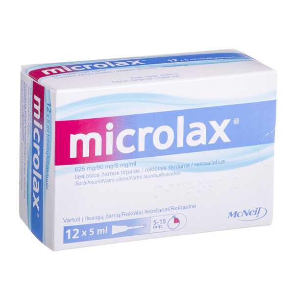 MICROLAX, 625 mg/90 mg/9 mg/ml, tiesiosios žarnos tirpalas, 5 ml, N12  paveikslėlis