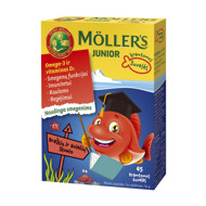 MOLLER'S OMEGA-3 JUNIOR, žuvų taukai, 45 braškių-aviečių skonio kramtomosios gelinės žuvelės paveikslėlis MOLLER'S OMEGA-3 JUNIOR, žuvų taukai, 45 braškių-aviečių skonio kramtomosios gelinės žuvelės paveikslėlis