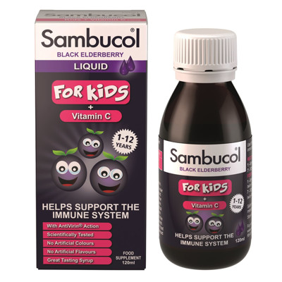 SAMBUCOL BLACK ELDERBERRY FOR KIDS, sirupas vaikams su juoduogiu šeivamedžiu, 120 ml paveikslėlis