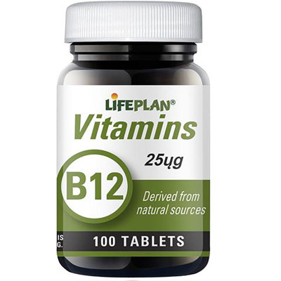 LIFEPLAN VITAMINAS B12, 25 µg, 100 tablečių paveikslėlis