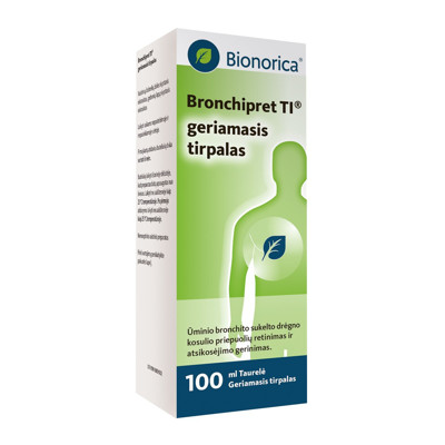 BRONCHIPRET TI, 150 mg/15 mg/g, geriamasis tirpalas, 100 ml ir dozavimo taurelė, N1 paveikslėlis