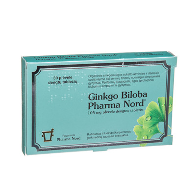 GINKGO BILOBA PHARMA NORD, 105 mg, plėvele dengtos tabletės, N30 paveikslėlis