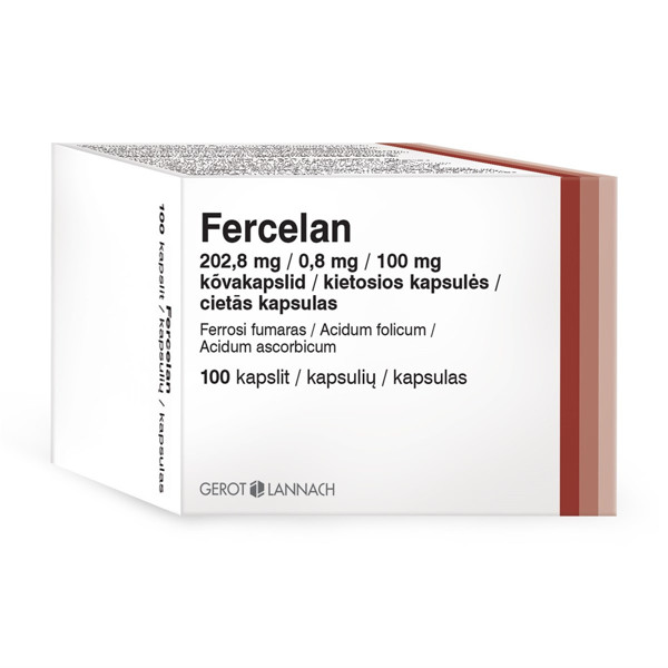 FERCELAN, 202,8 mg/0,8 mg/100 mg, kietosios kapsulės, N100 paveikslėlis