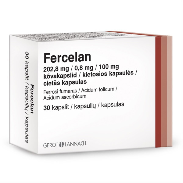 FERCELAN, 202,8 mg/0,8 mg/100 mg, kietosios kapsulės, N30 paveikslėlis