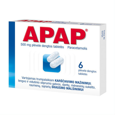 APAP, 500 mg, plėvele dengtos tabletės, N6 paveikslėlis