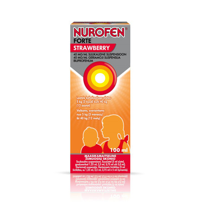 NUROFEN FORTE STRAWBERRY, 40 mg/ml, geriamoji suspensija, 100 ml, N1 paveikslėlis