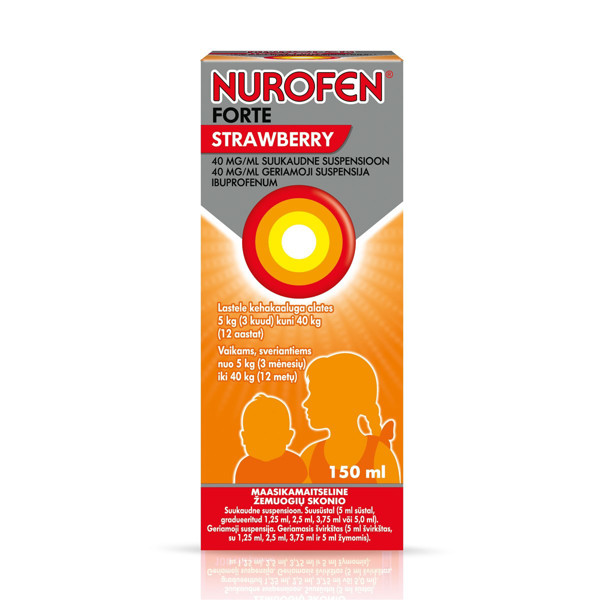 NUROFEN FORTE STRAWBERRY, 40 mg/ml, geriamoji suspensija, 150 ml, N1 paveikslėlis