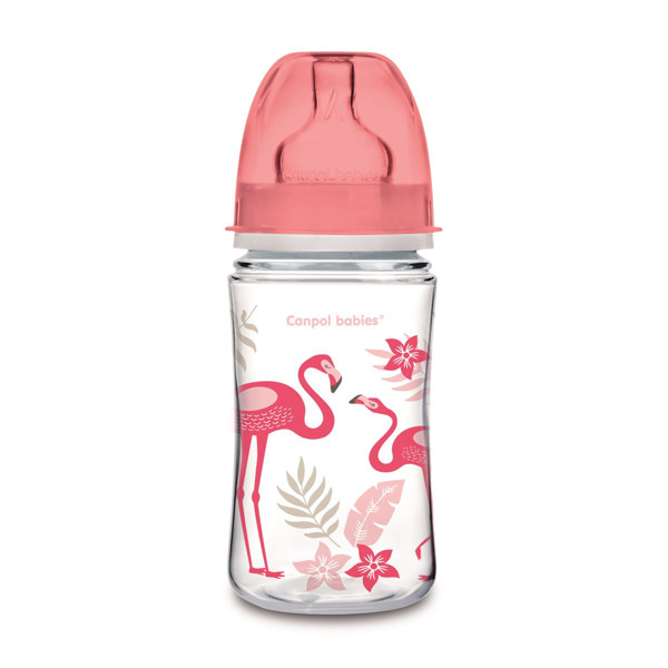CANPOL BABIES EASYSTART JUNGLE, plataus kaklelio buteliukas, rožinis, 35/227, 240 ml paveikslėlis