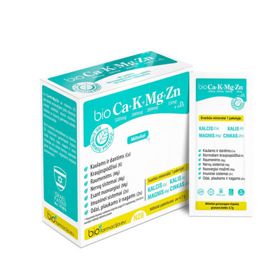 BIO Ca+K+Mg+Zn su vitaminu D3, milteliai, 28 vnt.  paveikslėlis
