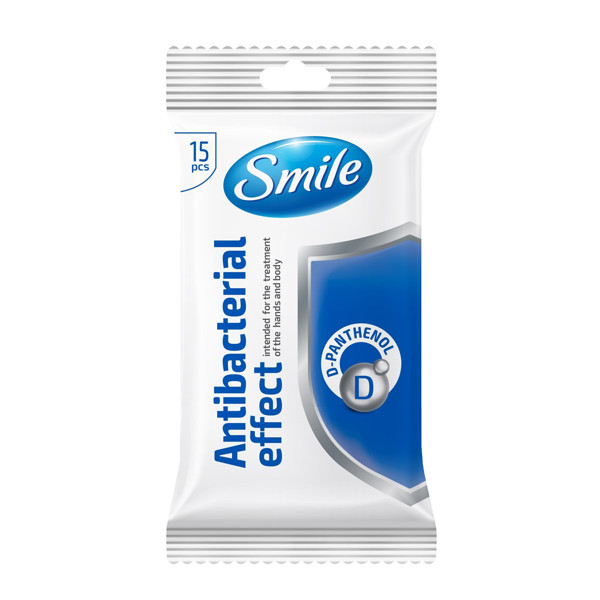 TM SMILE, drėgnos servetėlės su antibakteriniu efektu, su D-pantenoliu, 15 vnt. paveikslėlis