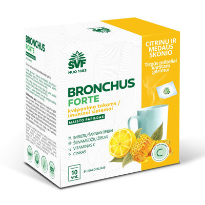 ACORUS BRONCHOS FORTE, citrinų-medaus skonio milteliai geriamajam tirpalui, 5 g, 10 vnt. paveikslėlis