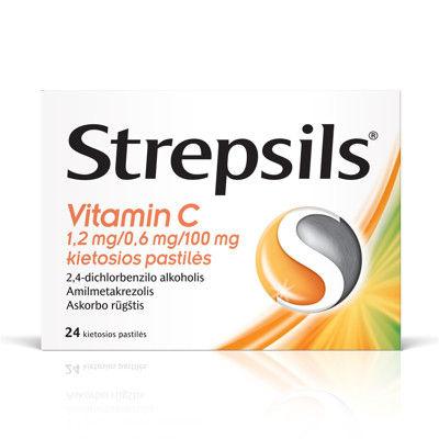 STREPSILS VITAMIN C, 1,2 mg/0,6 mg/100 mg, kietosios pastilės, N24  paveikslėlis