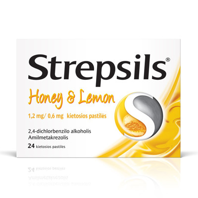 STREPSILS HONEY & LEMON, 1,2 mg/0,6 mg, kietosios pastilės, N24  paveikslėlis