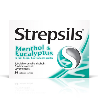 STREPSILS MENTHOL & EUCALYPTUS, 1,2 mg/0,6 mg/8 mg, kietosios pastilės, N24  paveikslėlis