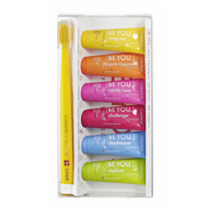CURAPROX BE YOU, natūraliai balinančių, kasdieninių dantų pastų rinkinys, įvairių skonių, 6 x 10 ml ir dantų šepetėlis paveikslėlis