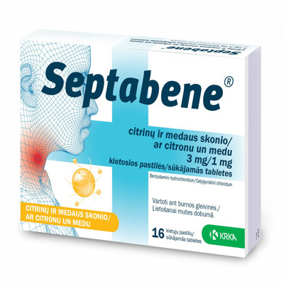 SEPTABENE CITRINŲ IR MEDAUS SKONIO, 3 mg/1 mg, kietosios pastilės, N16 paveikslėlis