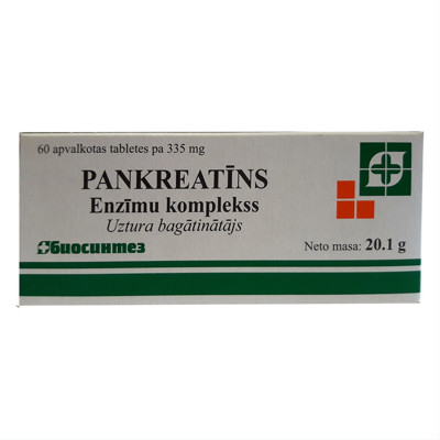 PANKREATINAS, 335 mg, 60 dengtų tablečių paveikslėlis