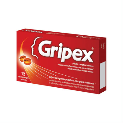 GRIPEX, plėvele dengtos tabletės, N12  paveikslėlis