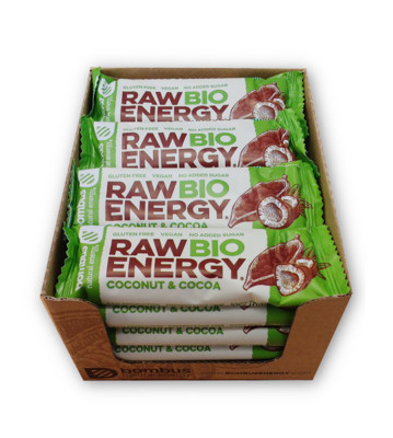 BOMBUS RAW BIO ENERGY ekologiškas batonėlis su kakava ir kokosu, 20×50 g paveikslėlis
