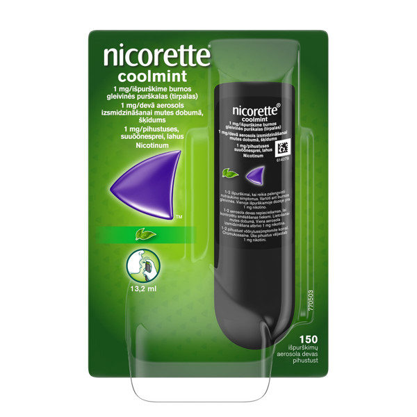 NICORETTE COOLMINT, 1 mg/išpurškime, burnos gleivinės purškalas, 13,2 ml, 150 dozių paveikslėlis