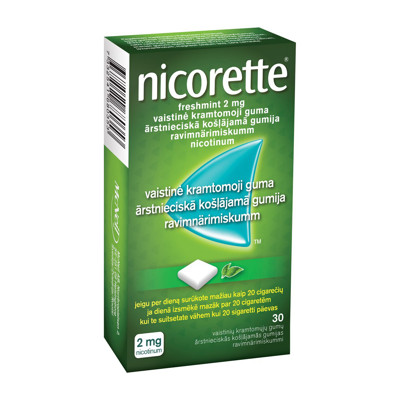 NICORETTE FRESHMINT, 2 mg, vaistinė kramtomoji guma, N30 paveikslėlis