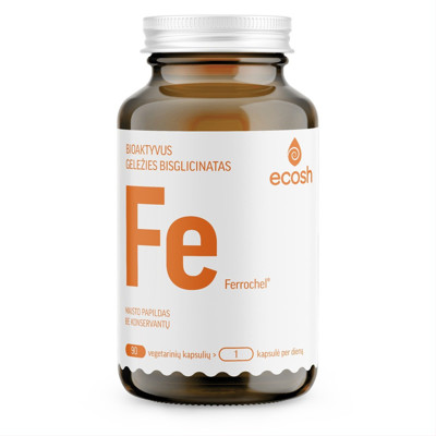 ECOSH bioaktyvi Geležis Ferrochel, bisglicinatas 27mg, su vitaminu C, 90 kapsulių paveikslėlis