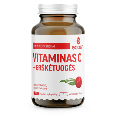 ECOSH vitaminas C su erškėtuogėmis, 90 kapsulių paveikslėlis