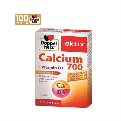 DOPPELHERZ AKTIV CALCIUM 700 + VITAMIN D3, 30 tablečių paveikslėlis