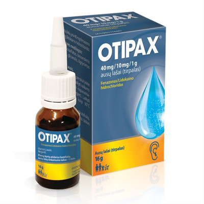 OTIPAX, 40 mg/10 mg/1 g, ausų lašai (tirpalas), 15 ml  paveikslėlis