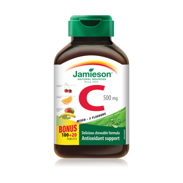 JAMIESON VITAMINAS C MIX, 500 mg, 120  kramtomųjų tablečių paveikslėlis